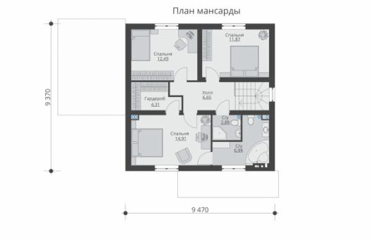 Одноэтажный жилой дом с мансардой и террасой